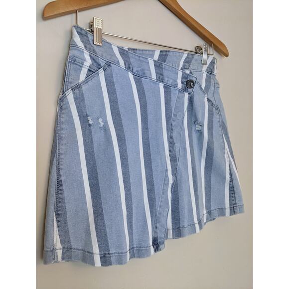 NWT KUT FROM THE KLOTH Connie Striped Asymmetrical Denim Mini Jean Skirt Size 0 - Picture 4 of 8
